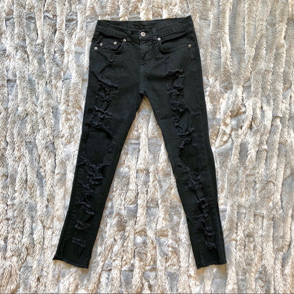 CARMAR Distressed Black Jeans - Size: 25